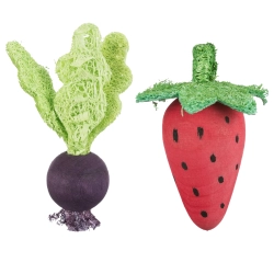 TRIXIE - Zestaw zabawek TRUSKAWKA i BURAK dla królików i gryzoni drewno + tykwa 6 i 9 cm