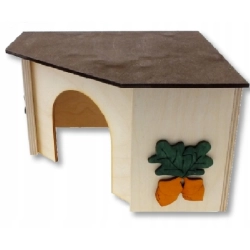 DREWNIANY DOMEK NAROŻNY dla małych gryzoni 21x21x12,5cm P06