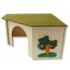 DREWNIANY DUŻY DOMEK NAROŻNY dla gryzoni 27,5x27,5x15cm P07