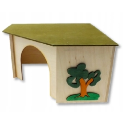 DREWNIANY DUŻY DOMEK NAROŻNY dla gryzoni 27,5x27,5x15cm P07